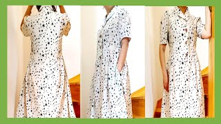 숄칼라, 퍼프소매 린넨원피스 만들기 (패턴풀영상)/ shawl collar, puff-sleeved linen dress pattern