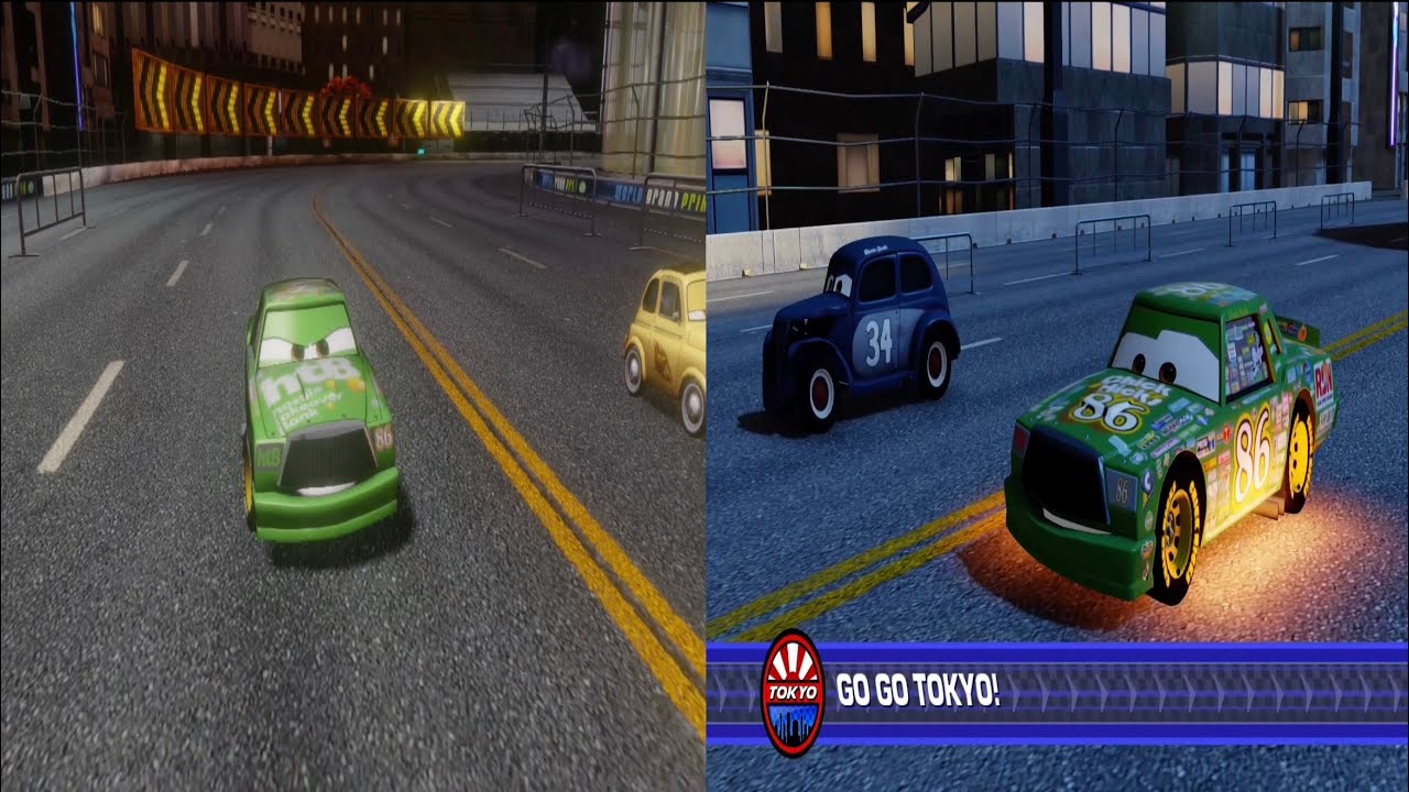 Cars 2 vs Cars 3 Comparison Vista Run Vs Go Go Tokyo as Chick Hicks
