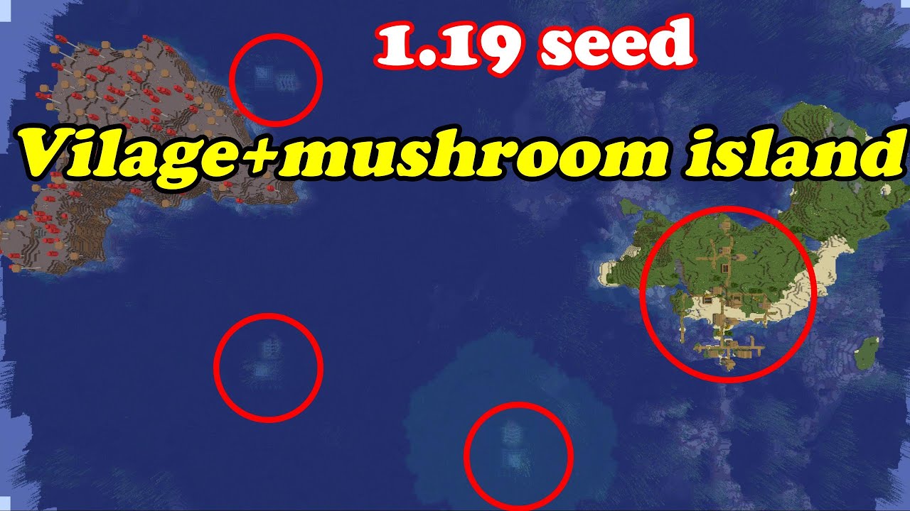 Minecraft 1.19 village on island next to mushroom island seed - YouTube