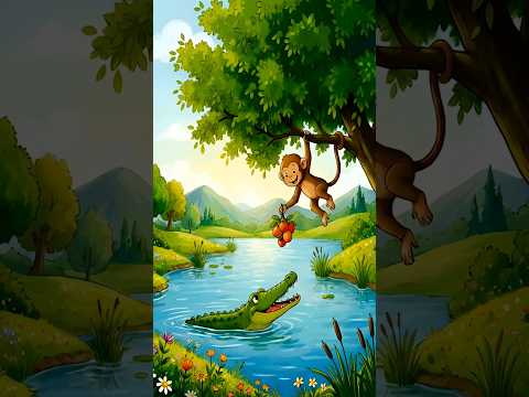 فيديو ذكاء القرد ينقذ حياته من التمساح الخاين! #قصص_اطفال #كرتون #اكسبلور