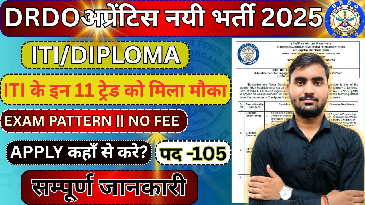 DRDO में ITI Electrician, Fitter, COPA, Welder etc अप्रेंटिस भर्ती, DRDO Apprentice Recruitment 2025