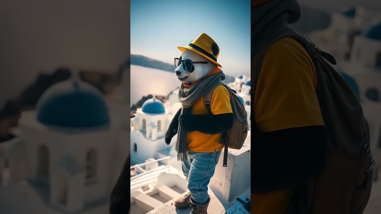 Panda in magical Santorini.