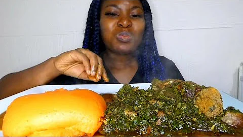 Asmr mukbang afang soup with carrot 🥕 fufu/ African food  mukbang