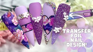 CREATING A NAIL DESIGN USING TRANSFER FOIL! | PURPLE FLORAL NAIL ART | MADAM GLAM