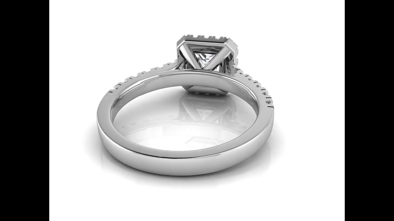 Ah! Jewellery Princess Cut Diamond Halo Cathedral Ring with Natural Diamond Shoulder Stones.AJR5112X