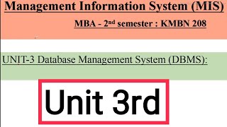 Management Information System (MIS) Unit 3rd || MIS unit 3rd Full Revision MBA 2nd Semester KMBN 208