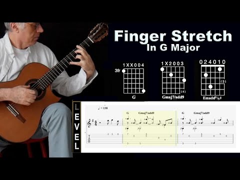 Finger Stretch in G Major. Guitar exercises. Guitar chords