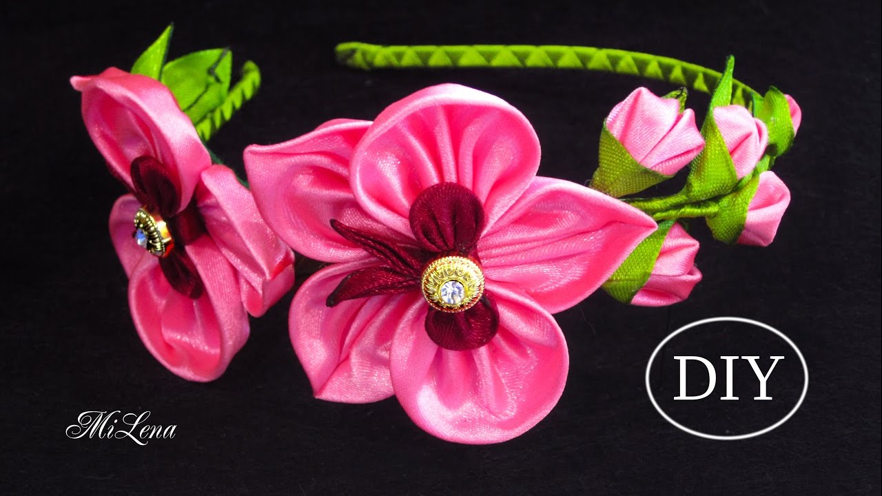 ОРХИДЕИ КАНЗАШИ, МК / Ободок с орхидеями, МК / DIY Kanzashi Orchid Headband