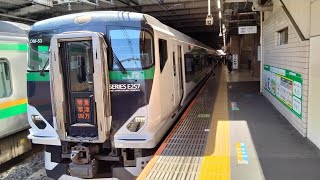 【臨時特急谷川岳もぐら号の練習電③】E257系5500番代オオOM-53編成が特急草津・四万31号長野原草津口行きとしてJR大宮駅8番線に入線到着するシーン(3031M)(上野駅発長野原草津口行き。)