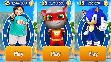 Tag with Ryan vs Talking Tom Hero Dash vs Sonic Dash All Characters Unlocked