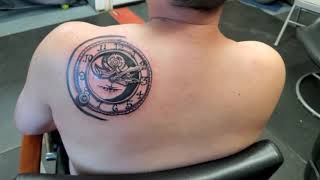3D Clock Tattoo On Back By Boris Kuryakin, October 05, 2019.