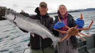Catch and Cook Snow Crabs \& King Salmon - Fishing Alaska During a Winter Storm