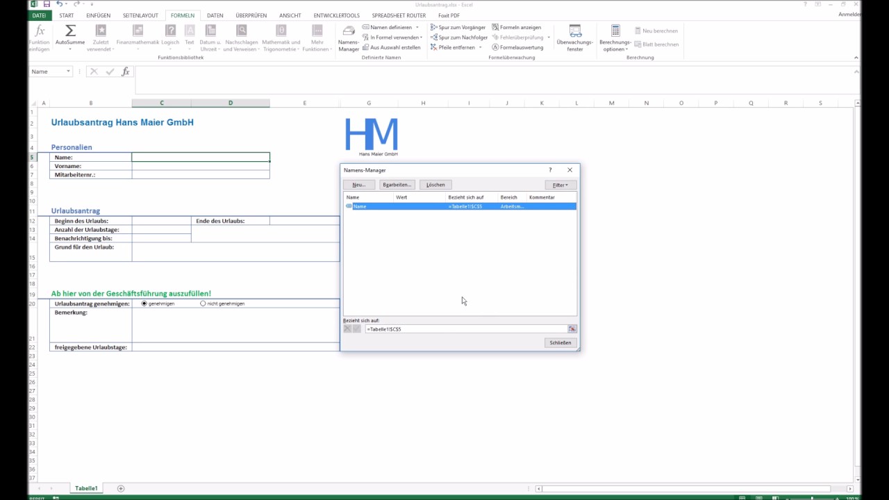 Youtube Video: Spreadsheet Router Tutorial: Bereiche definieren mit Excel Namensmanager