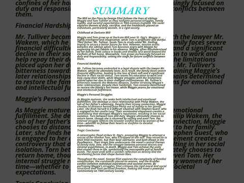 Mill on the Floss by George Eliot summary | #millonthefloss #georgeeliot #summary #exam