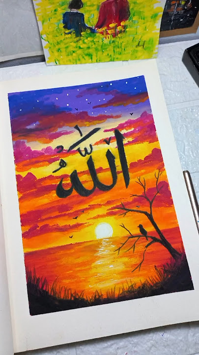 Menggambar Kaligrafi Lafadz Allah pakai Oil Pastel #shorts #oilpastel