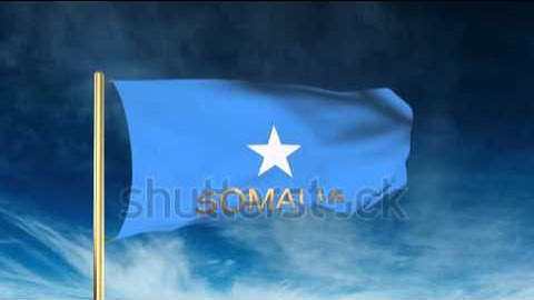 Somalia flag slider style with title. Waving in the wind with cloud background animation Stock