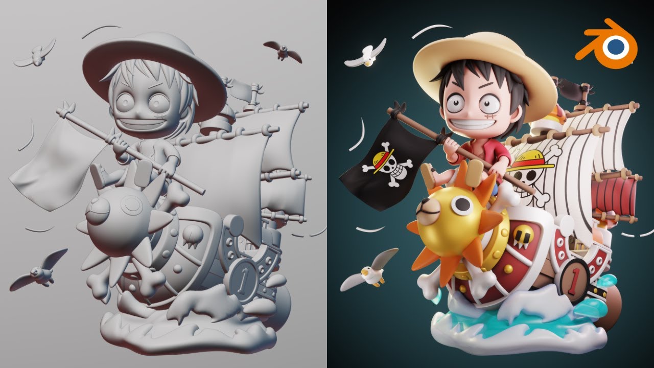 I Turned Luffy's Thousand Sunny into a Chibi 3D Model [Timelapse]