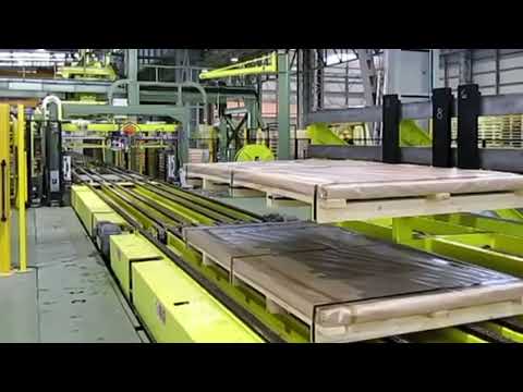 Automatic steel / Alum sheet packing line with PP belt strapping&amp;pallet stacking system