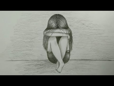 Pencil artwork drawing sketch of lonely sad girl sitting on the beach  Drawing by Aliz Art - Pixels