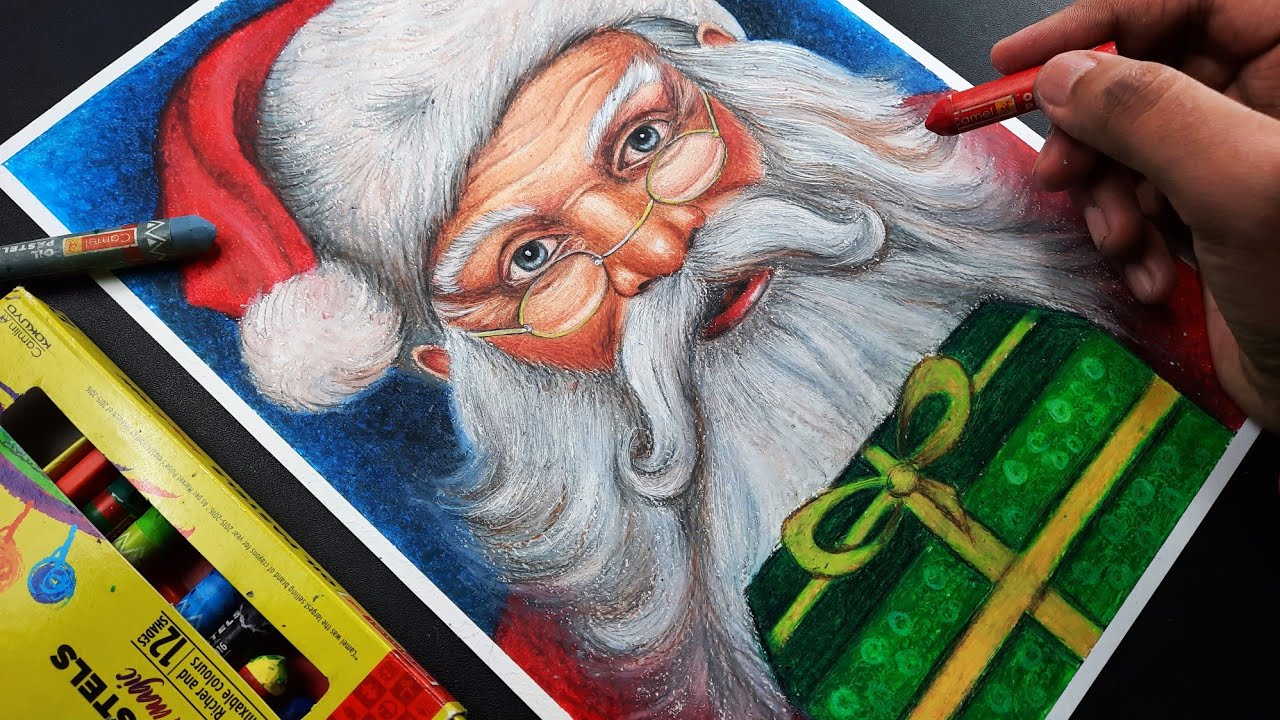 Santa Claus Drawing, Oil pastel drawing, Christmas drawing, ( Part ...