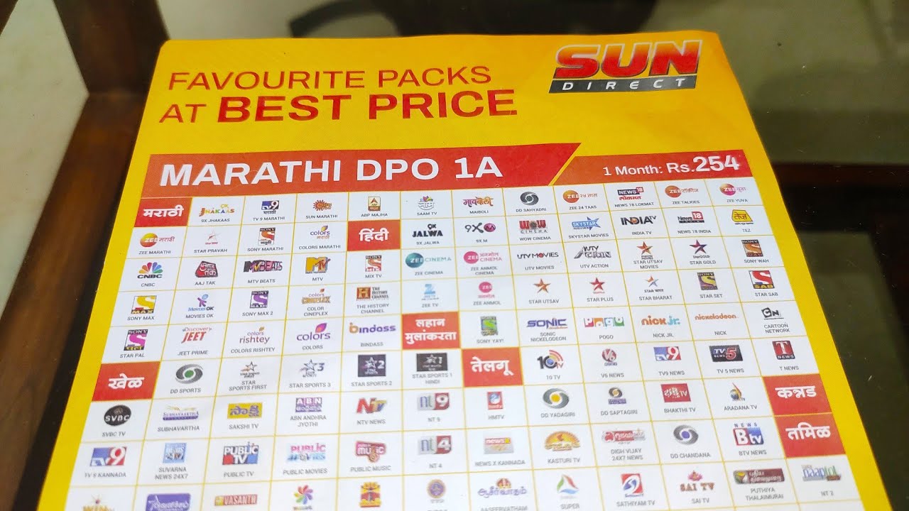 Sun Direct New Plan | Sun Direct Package Channel List | Sun Direct Marathi  DOP Packs - YouTube