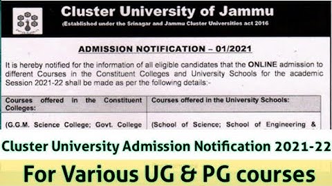 Cluster University of Jammu Admission 2021-22 Notification Out l UG & PG Courses