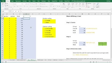 Excel - Mann-Whitney U test