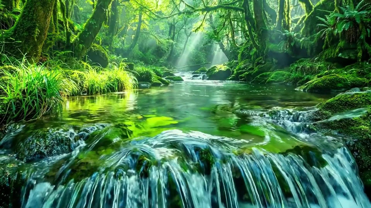Gentle Forest Stream Flow and Birds Singing, Peaceful Nature Sounds for Sleep and Relaxation