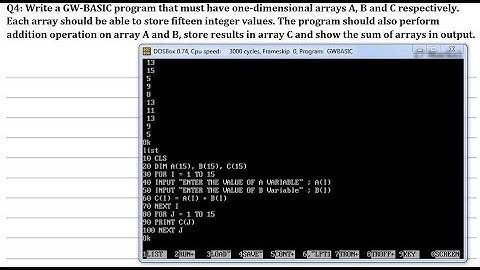 GW-BASIC ARRAYS PROGRAM