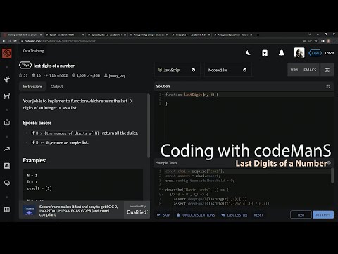 Learn Javascript | Codewars 7 kyu Season 2 - Last Digits of a Number