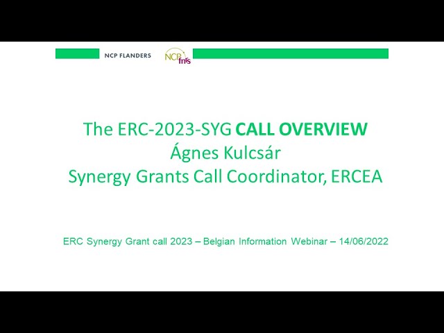 Jun 2022 - Ágnes Kulcsár (ERC Synergy grants call Coordinator, ERC Executive Agency)