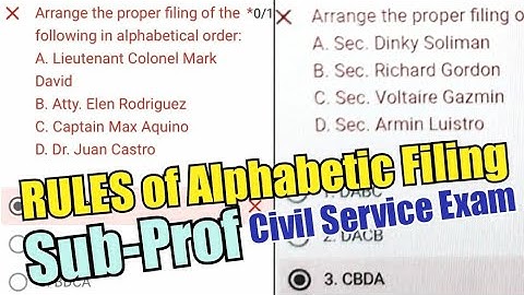 Alphabetical FILING RULES for Sub Prof Civil Service Exam