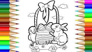 Coloring Pages Easter Egg Bunny and Bird Basket Coloring Book Video for Kids