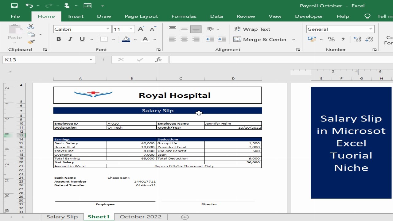 How to create automatic salary slip in Microsoft excel - Step by Step Tutorial