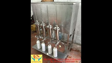 Máy chiết rót bán tự động 4 vòi  2 cần gạt inox không cần điện Vinsun