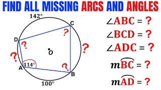 Find all unknown angles and arcs for the Cyclic Quadrilateral | Important Geometry skills explained