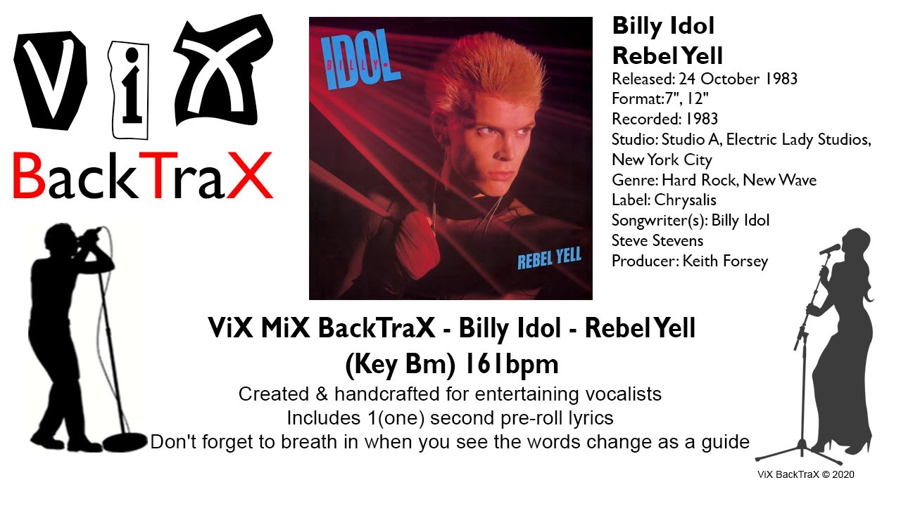 Billy Idol Rebel Yell (Key Bm) 161bpm Instrumental + Karaoke YouTube