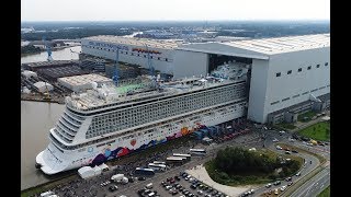 4K | Amazing Float Out WORLD DREAM at Meyer Werft Shipyard | Aerial Shots