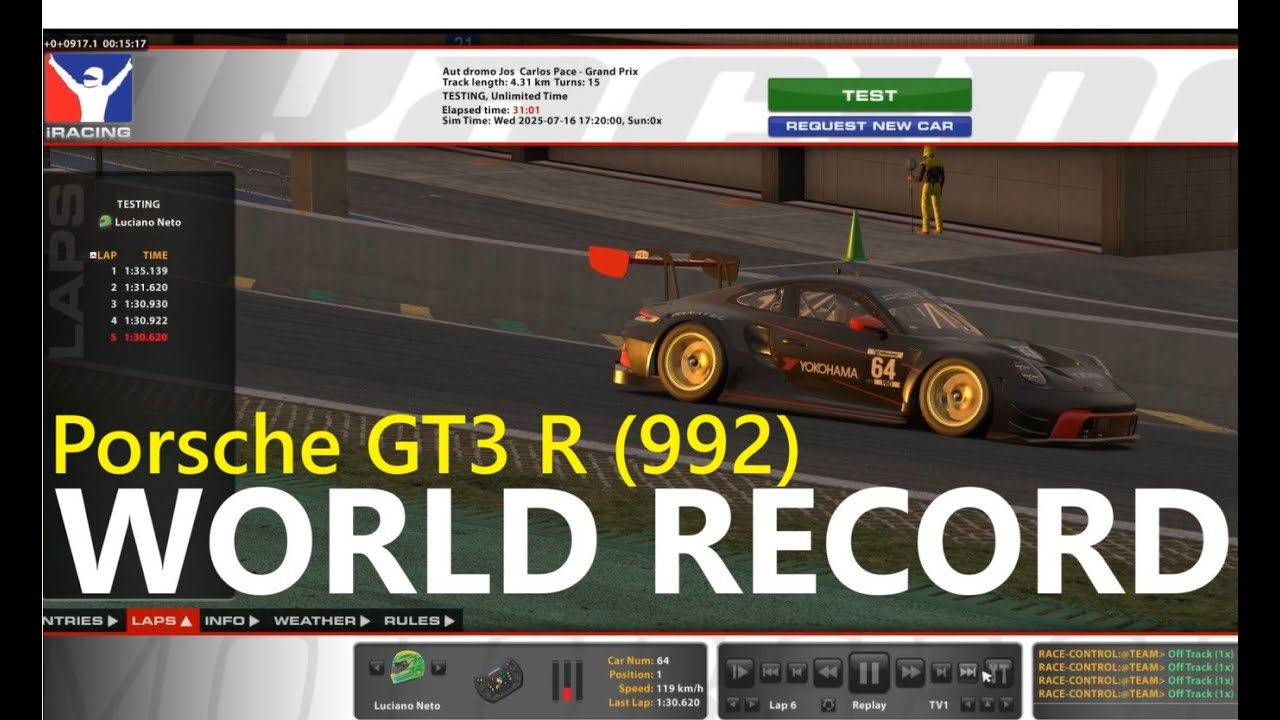 Porsche GT3 R - Interlagos Flying Lap WORLD RECORD - 1min30s383 (Iracing)