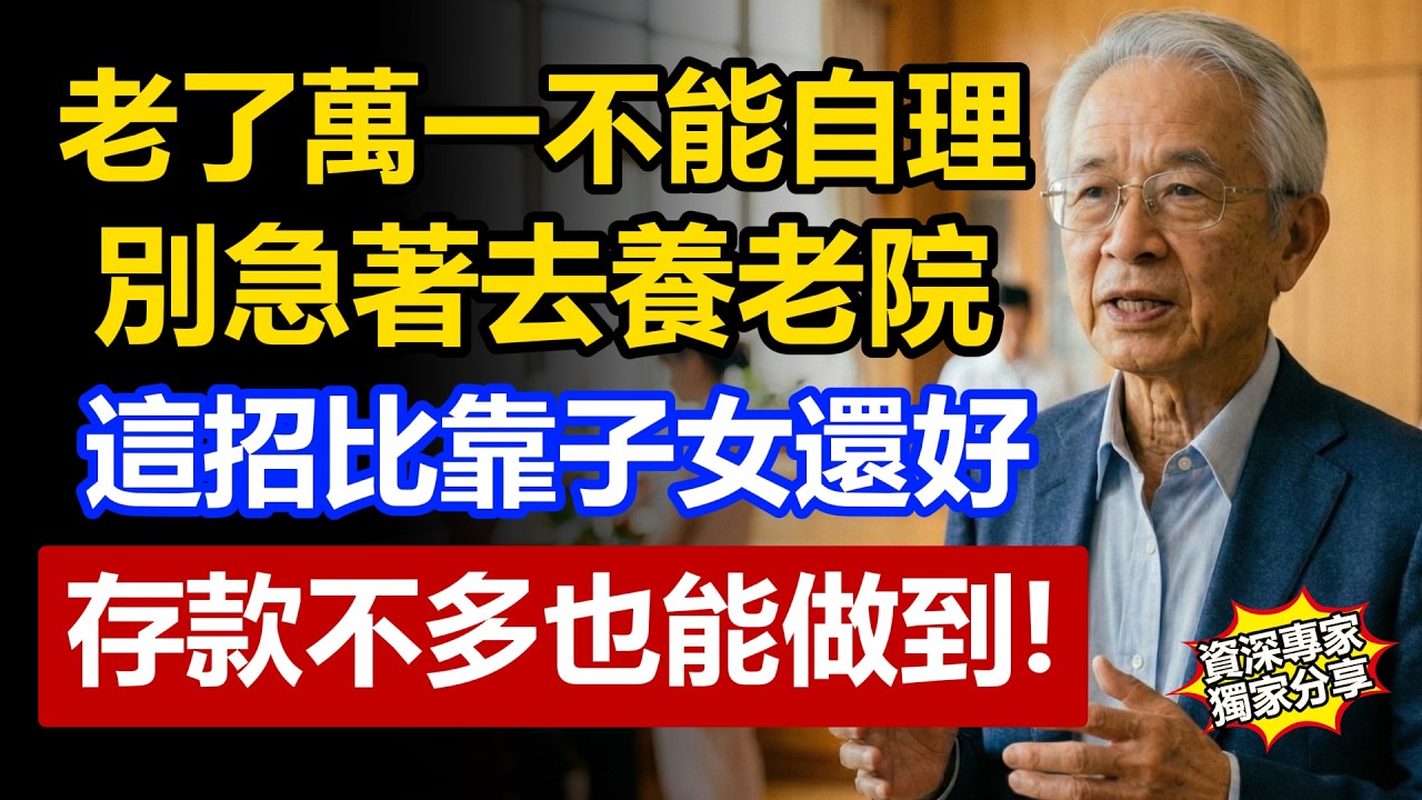 老了萬一不能自理，別急著去養老院！這比子女伺候還要好，存款不多也能做到！