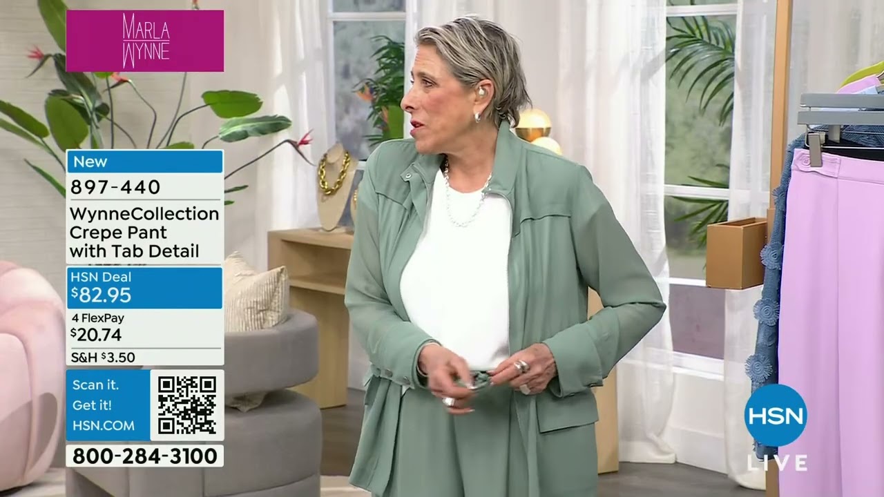 WynneCollection Crepe Pant with Tab Detail