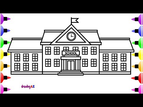 How to Draw School for Children Colouring with Colored Marker