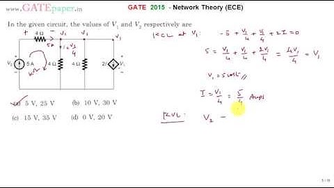 GATE 2015 ECE Find the values of V1 and V2 of given network