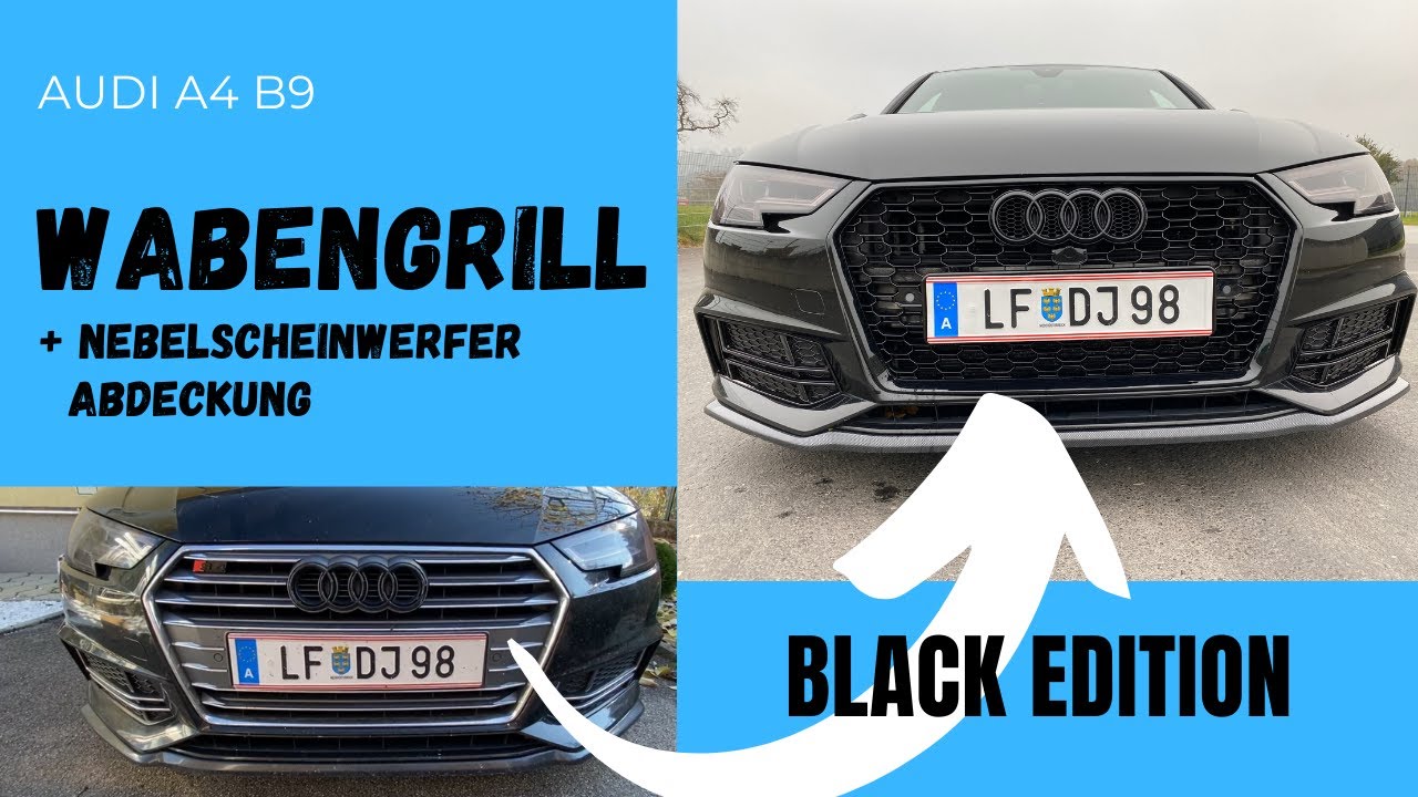 RS WABENGRILL + NEBELSCHEINWERFER Abdeckung BLACK EDITION Audi A4