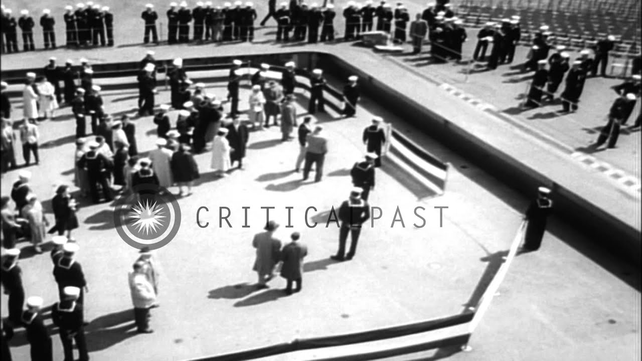 Captain, Crew, and officials at Commissioning ceremony for the USS Saratoga in th...HD Stock Footage