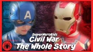 The Whole Story: Civil War Captain America vs Ironman Spiderman fun in real life superherokids movie