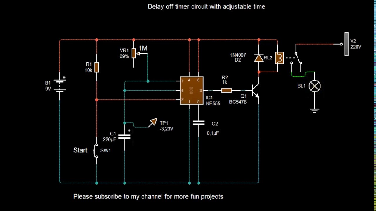 Delay off timer circuit with adjustable time - YouTube