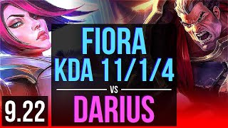 FIORA vs DARIUS (TOP) | KDA 11/1/4, Legendary | EUW Master | v9.22