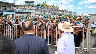 Museveni lands in Tanzania to a hero’s welcome ahead of H.E Samia Suluhu meet.
