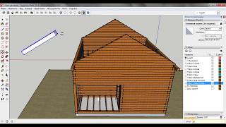Баня с жилой комнатой. Стены, стропильная система. Анонс бытовки-мастерской. SketchUp.